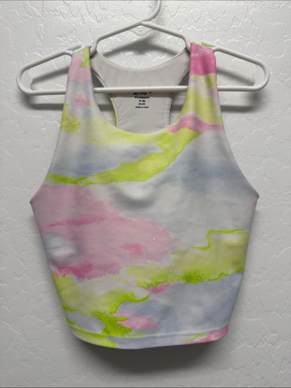 Old Navy Pastel Watercolor Racerback Crop Tank - Pink, Lime, Light Blue